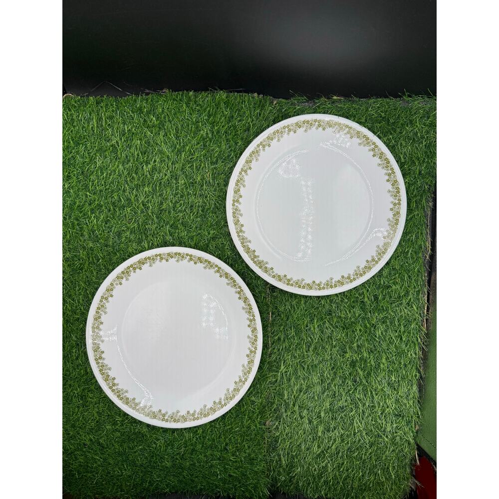 Vintage Corelle Spring Blossom Green “Crazy Daisy” Dinner Plates Set of 2-10.75"